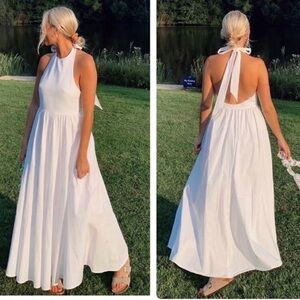 Zara White Halter Neck Midi Dress